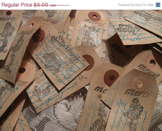 sToReWiDe sale 30 small French Themed Primitive  Hang Tags Cottage Chic