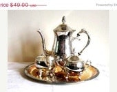 sToReWiDe sale Vintage Silver Plated Tea Set - Teapot - Sugar - Creamer - Cottage Chic