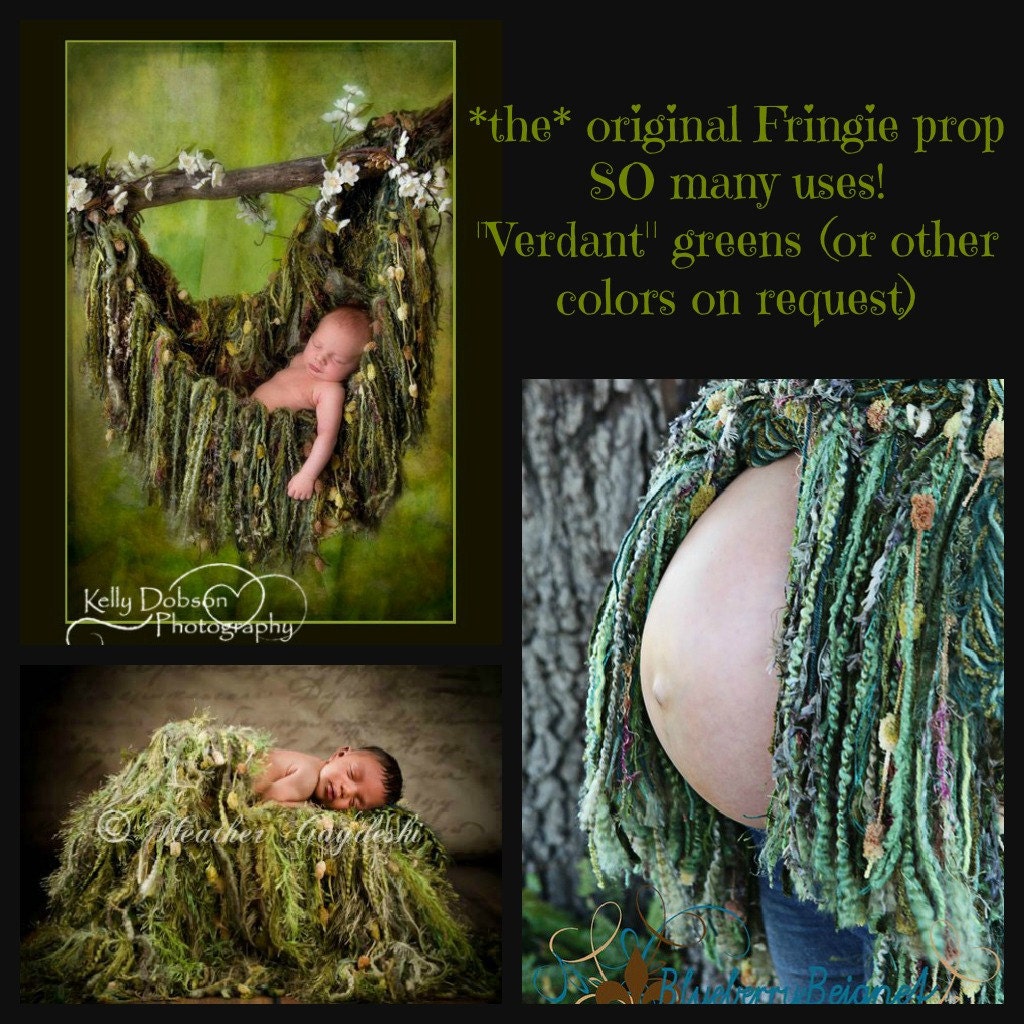 HAMMOCK. Green Newborn Baby Fringe Blanket Photo Prop. 'Verdant' Infant Photography Prop
