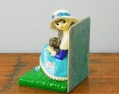 Doe-Eyed Girl with Puppy Bookend