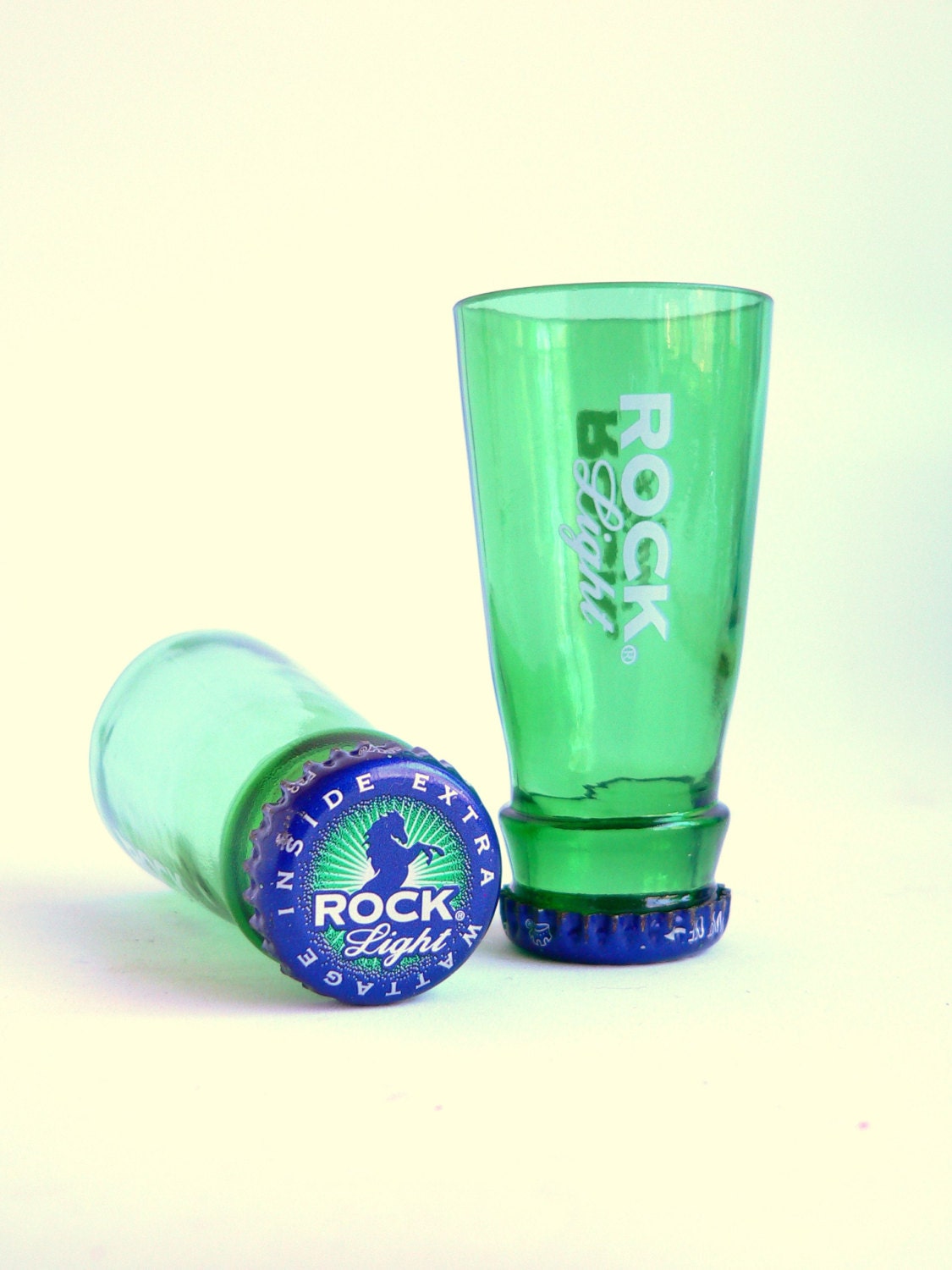 Rolling Rock Light Beer Bottle Shot Glasses Set of 2