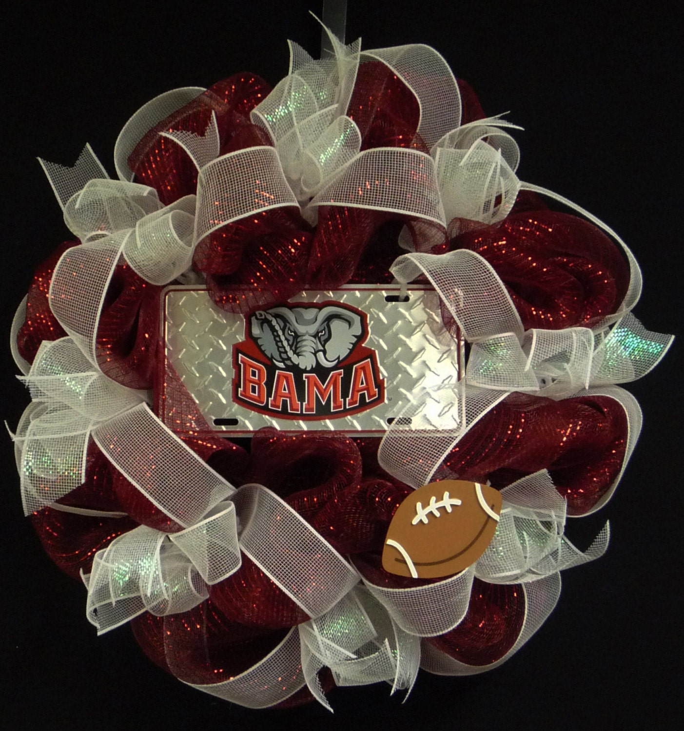 Alabama, Crimson Tide, Bama Fans, Roll Tide, Football Season, Houndstooth, Sports Wreaths, Deco Mesh Wreath, Poly Mesh Wreaths - Item 596