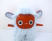 Riggz the plush monster miniature Little Tricksies pastel blue and burnt rust brown stuffed animal