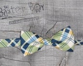 Green, Blue & Yellow diagonal plaid little boy bow tie - photo prop, wedding, ring bearer, accessory