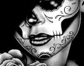 Dia De Los Muertos Sugar Skull Girl Portrait Lolita By Carissa Rose Art Print apprx 11x14