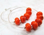 15% OFF Tangerine Orange Magnesite Silver Hoop Earrings