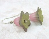 15% OFF Pink and Green Earrings Lily Floral Silver Hand Dyed