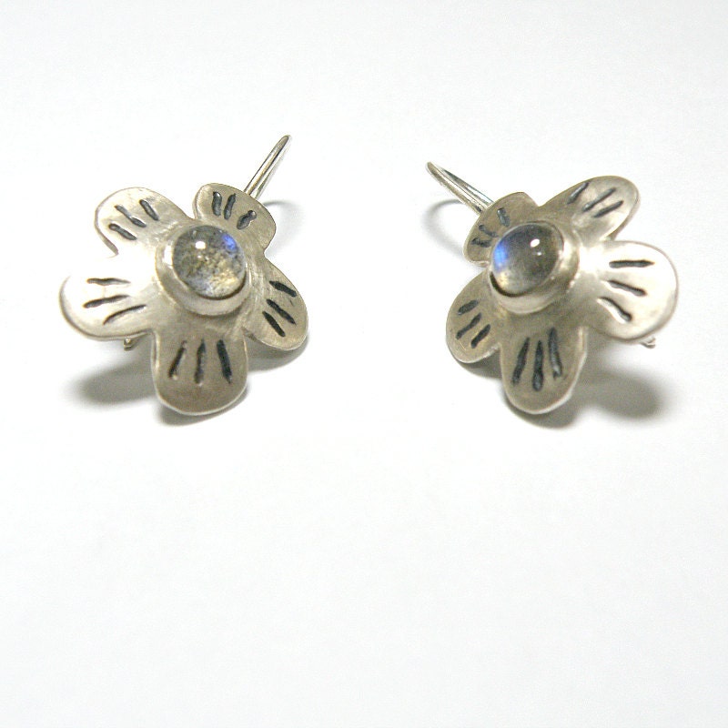 Labradorite Earrings, Sterling Silver Earrings, Gifts For Her, Flower Silver Earrings, Flower Earrings, Silver Gemstone Earrings