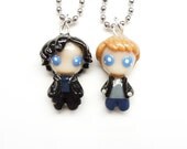 NEW - Tiny Sherlock and Watson - Miniature Sculpture - BFF Charm Necklaces