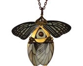 Spring Sale - 10 % OFF - Feminine Steampunk Victorian Fairy - Gold Plated - Femme Fatale Necklace - With Real Butterflies Wings - One Of A