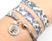 Tree of Life Wrap Bracelet, Liberty of London Ribbon, yoga jewelry, yoga bracelet, namaste jewelry