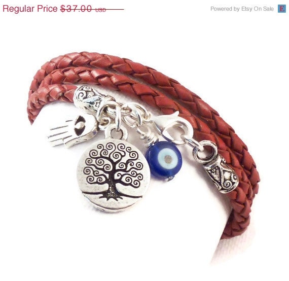 BIRTHDAY SALE Leather  Wrap Bracelet with Protection Charms,yoga jewelry, boho style bracelet,wrapped, wrapping, wrap around,wrist wrap