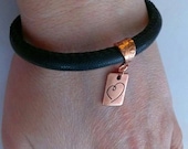 Black Nappa Leather Bracelet with Double Sided Copper Charm, Fall In Love
