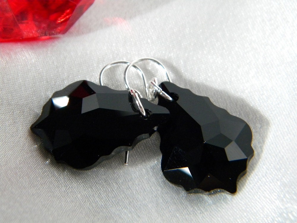 Sterling Silver large black swarovski baroque earrings
