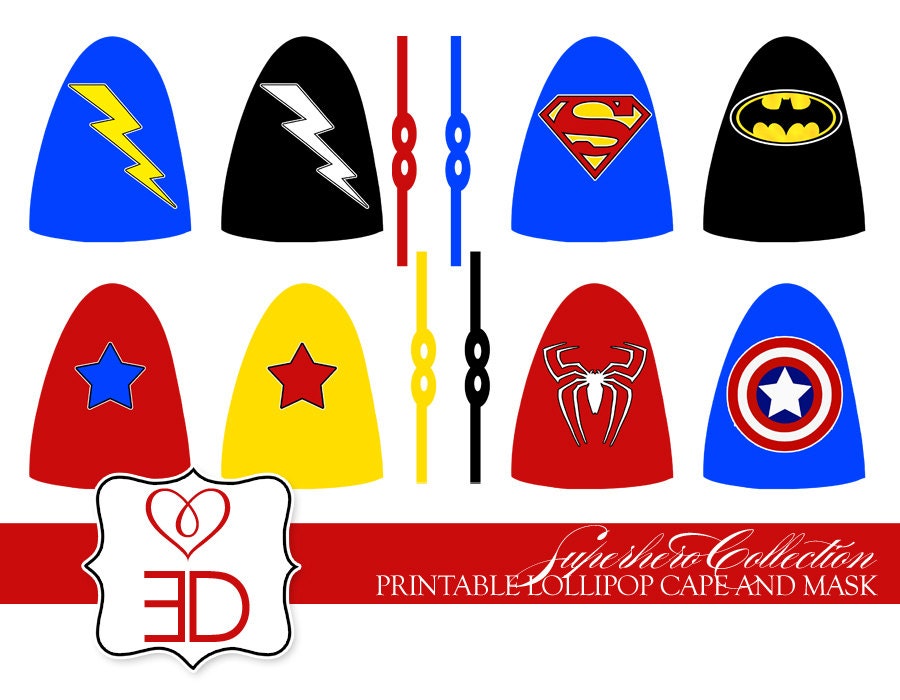 Superhero Collection - Printable Lollipop Cape and Mask - INSTANT DOWNLOAD Il_570xn
