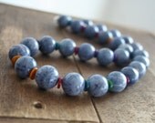 Denim Blue Necklace, Chunky Gemstone Necklace, Sky Blue and Colorful Tropical Gemstones