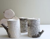 natural white birch wood candle holders - set of 3