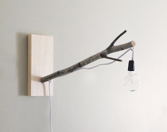 white birch branch pendant wall/desk lamp - made to order