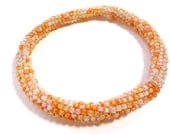 Creamsicle Orange and Cream Beaded Bangle Bracelet