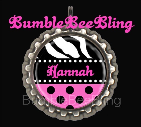 Kids Jewelry Personalized Zebra Polka Dot Custom Pendant Necklace or Zipper Pull Your Choice of Color