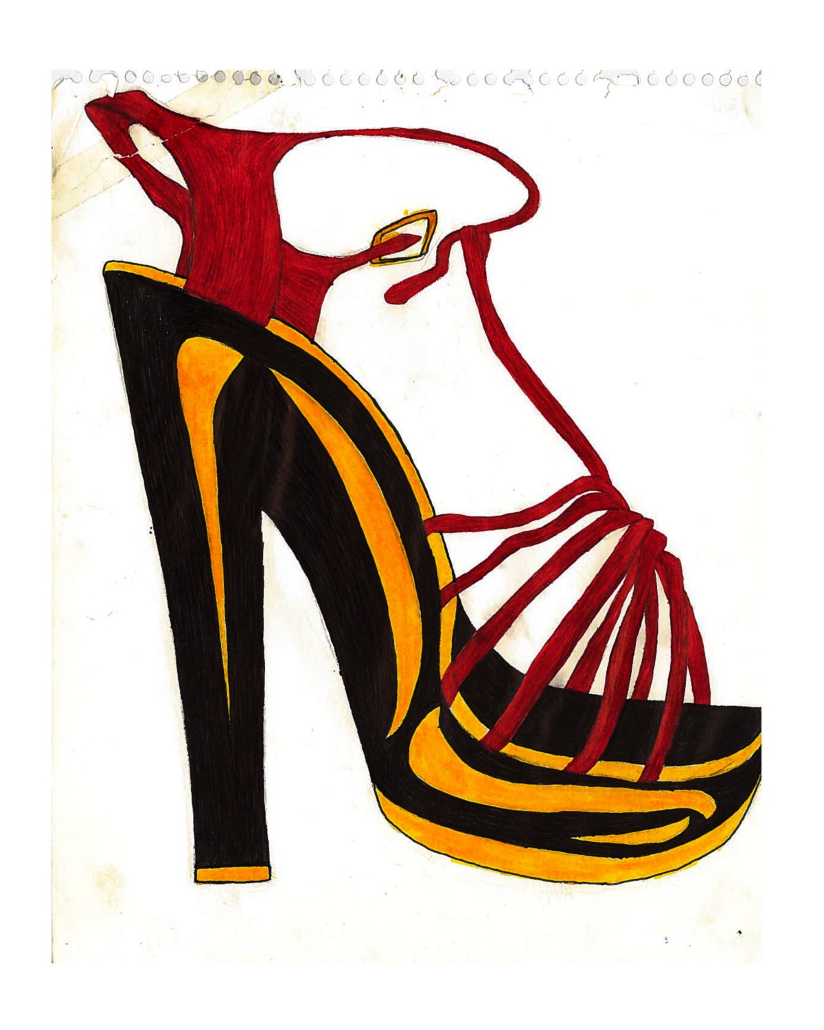 Red Black and Yellow Platform Shoe Fashion Illustration