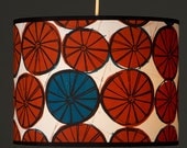 Hand screenprinted cotton "Wheels" Drum lampshade suitable for UK standard fitting lamps 9" dia x 7" high