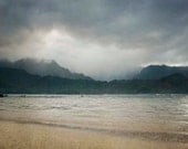 SALE Hanalei Bay, Landscape Photography, Stormy, Ocean, Hawaii Art Print, Kauai Art, Mountains, Clouds, Dramatic, 8x10 Print