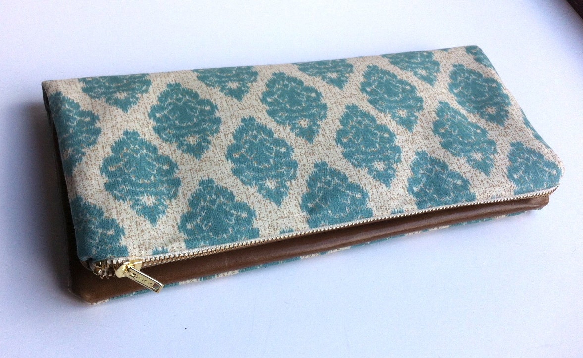 Pretty multi purpose leather clutch bag, in ikat print, large