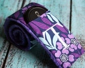 Embroidered Camera Strap Cover with Lens Cap Pocket - Purple and Teal Flowers with Purple Minky- MADE TO ORDER - PaisleyMaizie