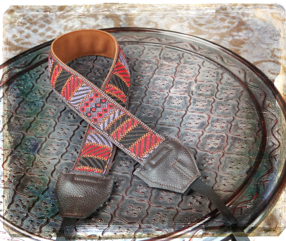 NEW Red Purple and Brown Bohemian Leather and Suede Camera Strap