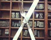 Sevice for 6 - Antique Silver Forks and Knives with Mother of Pearl and Sterling Handles