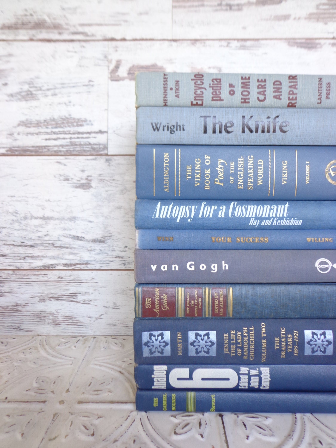 Blue Books Ombre Instant Library Collection Decorative Vintage Book Bundle Photography Props Shades of Blue. Coastal, Ocean
