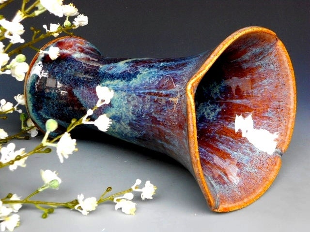 Flared Flower Vase Pottery Night Sky B