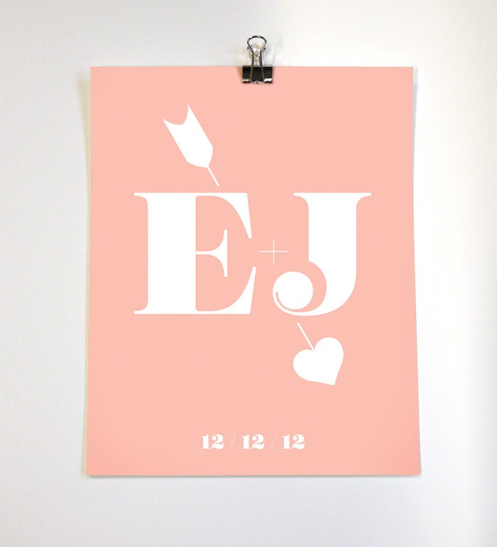 Love Heart Arrow with Initials - Personalised Art Print - Medium Size