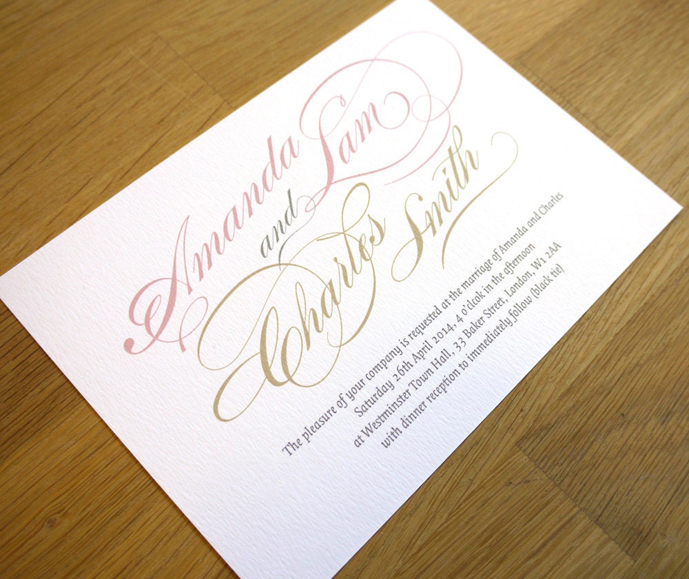 Calligraphy Wedding Invitation - 'Chatsworth' Design - One Sample