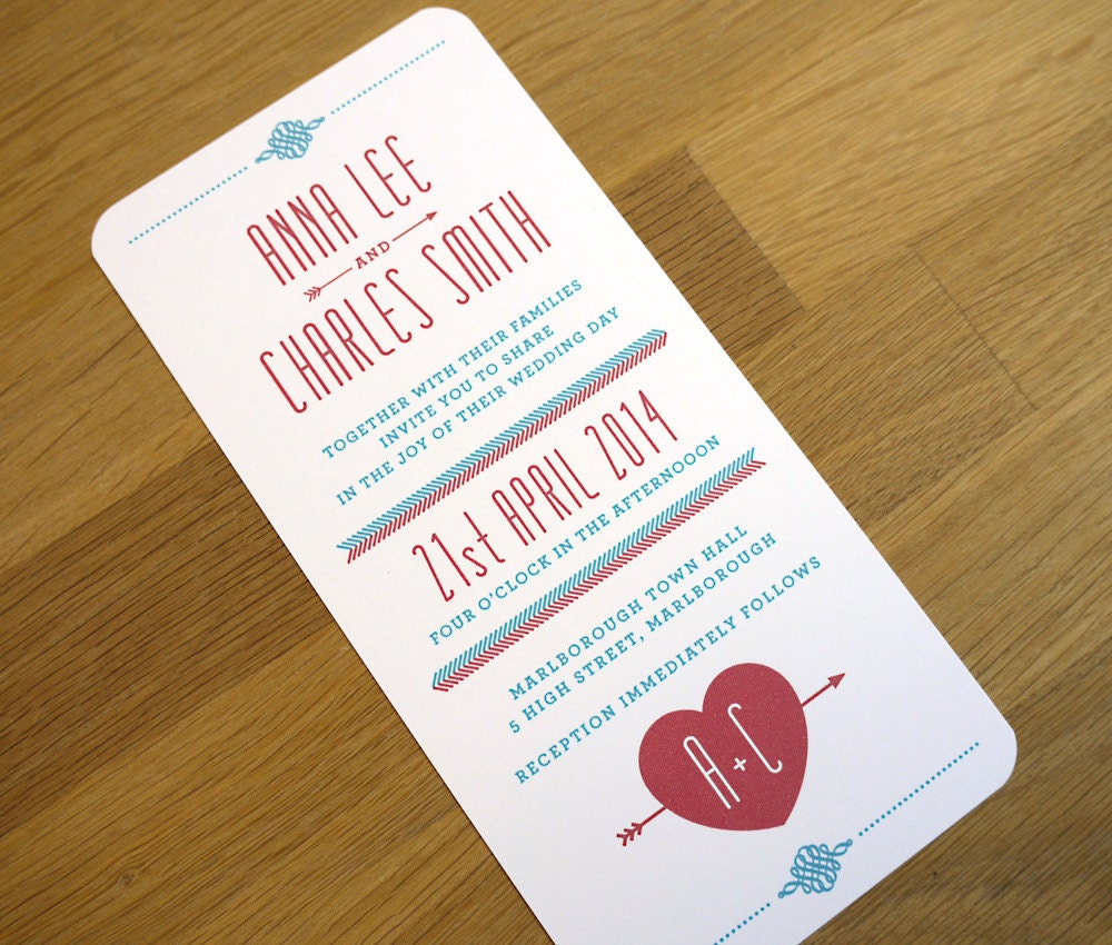 Retro Folksy Wedding Invitation - 'Lovestruck' Design - One Sample