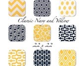 MEMORIAL DAY SALE Decorative Throw Pillow Cover Home Decor Cushion Cover 22 x 22 Inches - Premier Navy Blue and Yellow Mix and Match