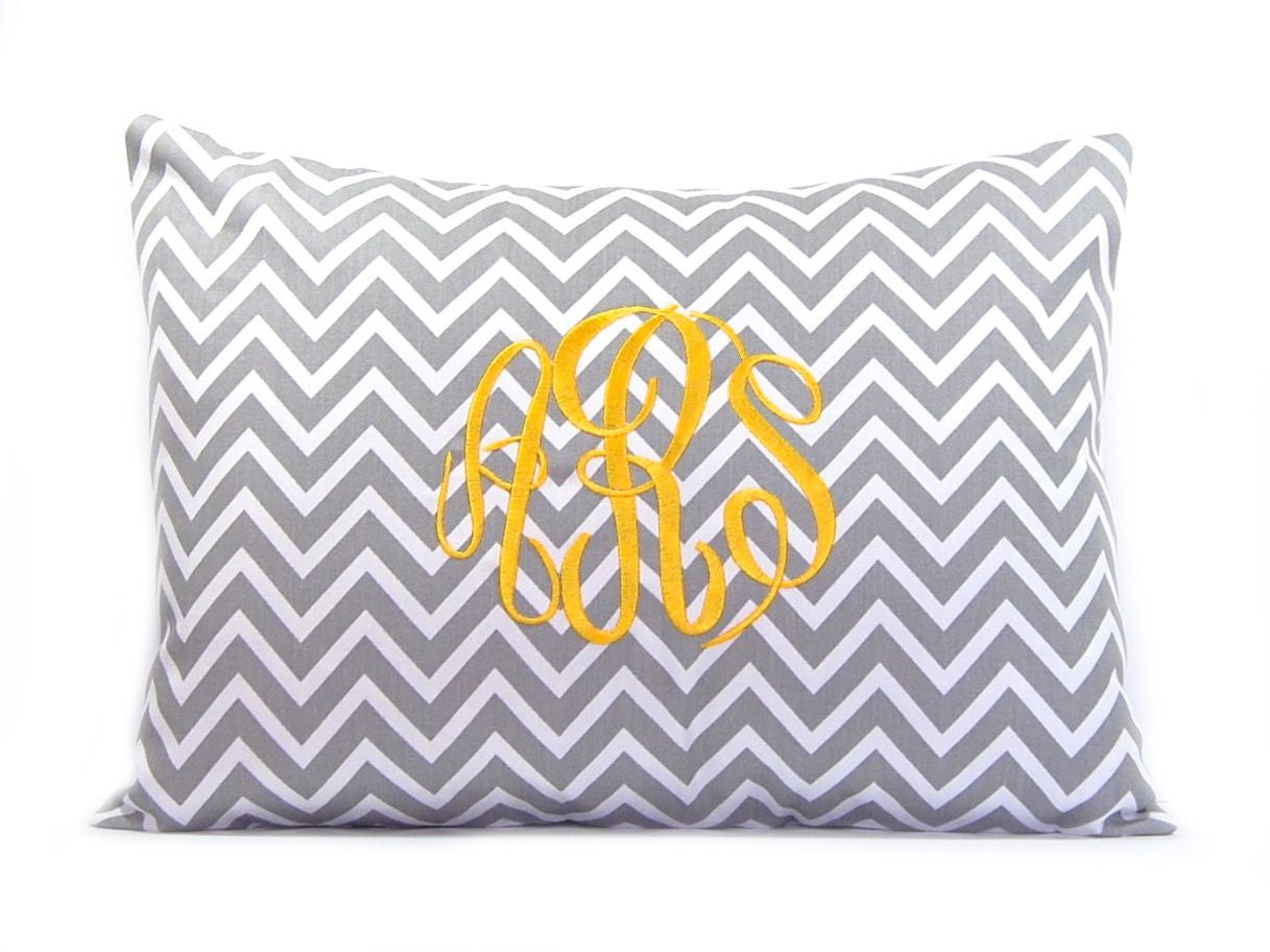 MEMORIAL DAY SALE Gray Chevron Monogrammed Pillow Decorative Throw Pillow Cover Personalized Home Decor 12 x 16 Baby Gift Dorm Decor
