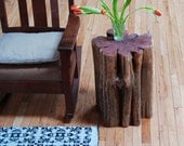 Rustic Cedar Side Table Tree Stump Stool Catskill Mountain Wood Indoor Outdoor Furniture
