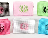 Monogrammed Embroidered Polka Dot Cosmetic Bag