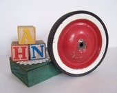 Vintage Salvaged Metal Rubber Wheel - Red and White