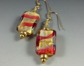 Jewelry Earrings Murano Glass 24K Gold Leaf Red Cream