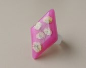 Pink Flower Ring, Large Resin Cabochon Ring, Babies Breath, Botanical Jewelry, Resin Jewelry