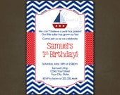 Sailboat Nautical Birthday Party invitation - Printable File, Personalized