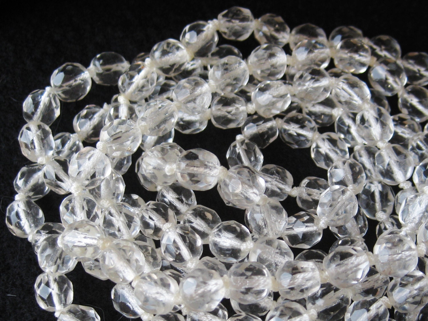 Vintage 20s 30s Art Deco Czech Crystal Glass Bead 57" Long Flapper Girl Necklace