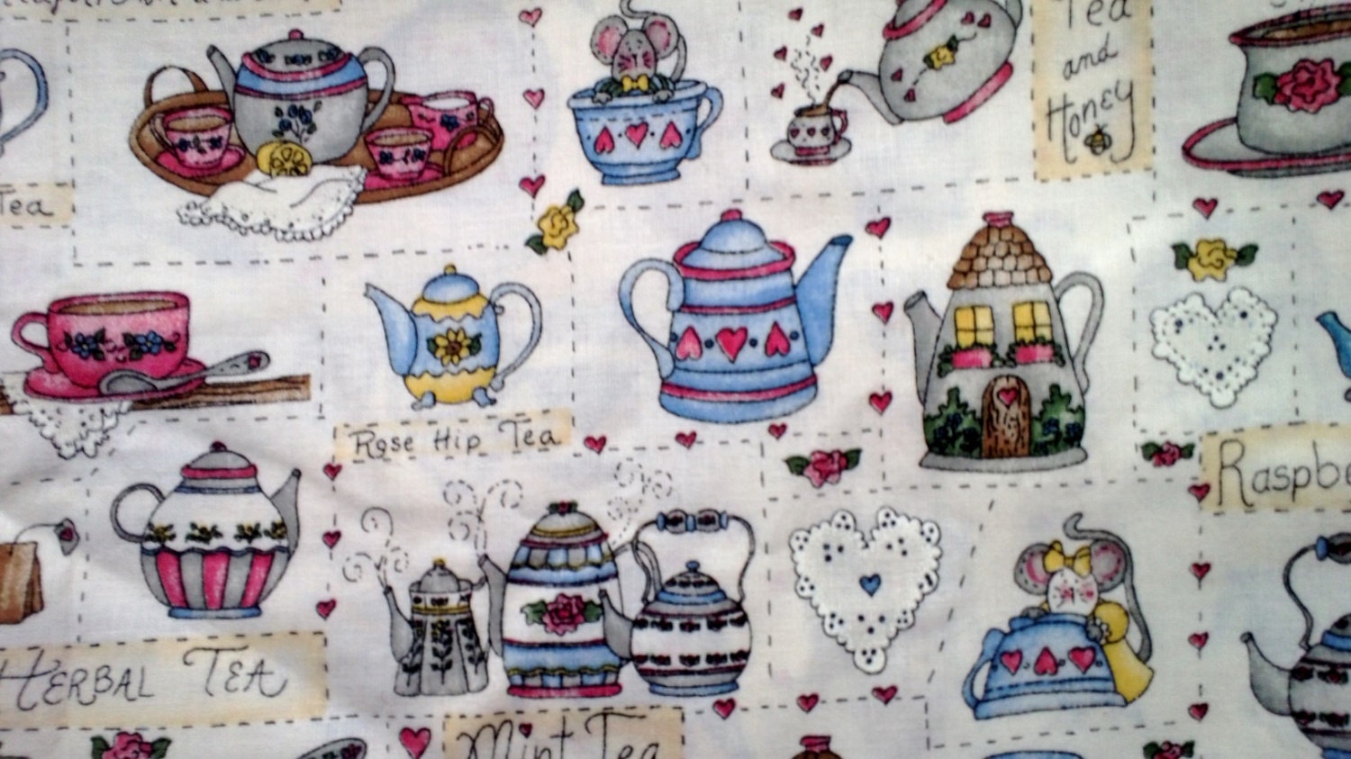 Bunny Rabbit Tea Time Print Cotton Fabric  2 Yards  X0215