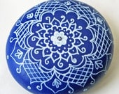 Hand Painted White and Blue Work Floral Rock