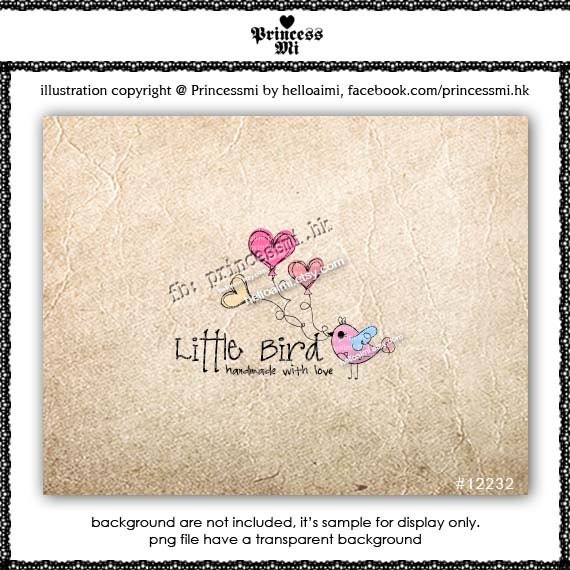 Custom Premade Logo Design - sketch hand drawn little bird with hearts logo photography business boutique logo by princess mi logo1223-2
