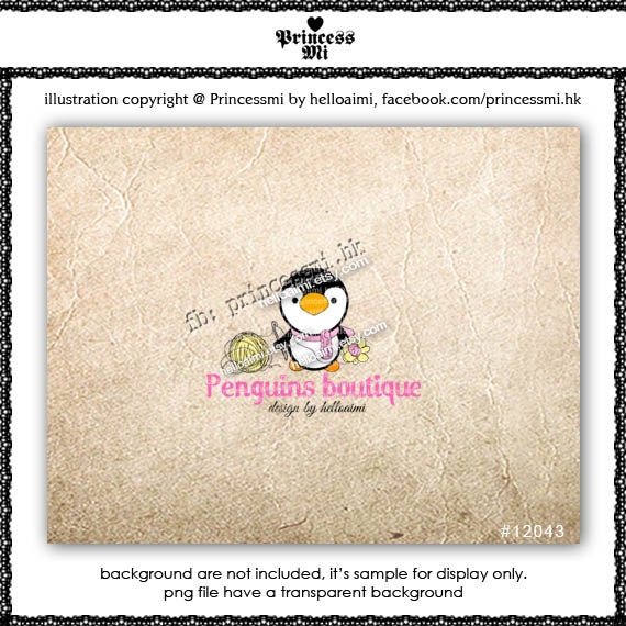 Custom Premade Logo Design - Penguins a ball of yarn knitting business boutique logo by princess mi logo1204-3