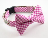 Pink Gingham Dog Bow Tie Collar